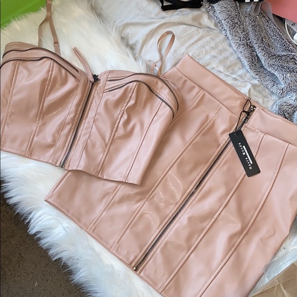 Dresses & Skirts - blush pink leather bra top and pencil skirt set
